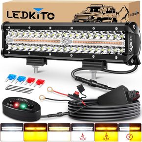 12In LED Light Bar Kit Amber White 6Mode Strobe Spot Flood Combo Triple Row Dual Color OffRoad LED Driving Work Fog Flashing Lights Bar with Memory Reset Function for ATV UTV SUV Trucks Pickup in Saudi Arabia