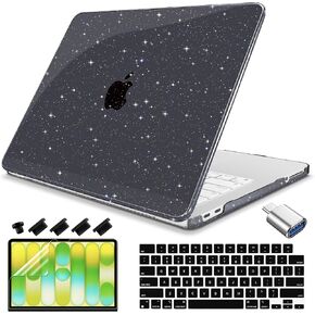 حافظة Teryeefi Gltter لجهاز MacBook Neo 13 بوصة 2026 (A18 Pro) موديل A3404، غطاء حماية نحيف وغطاء صلب وغطاء لوحة مفاتيح ومحول من النوع C - وردي وردي لامع in Saudi Arabia