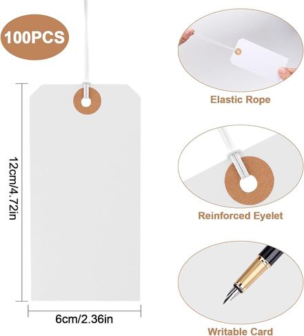 Tags with String 100pcs Price Tags Large Hang Paper Tags with Elastic String(4.76"×2.36") in Saudi Arabia