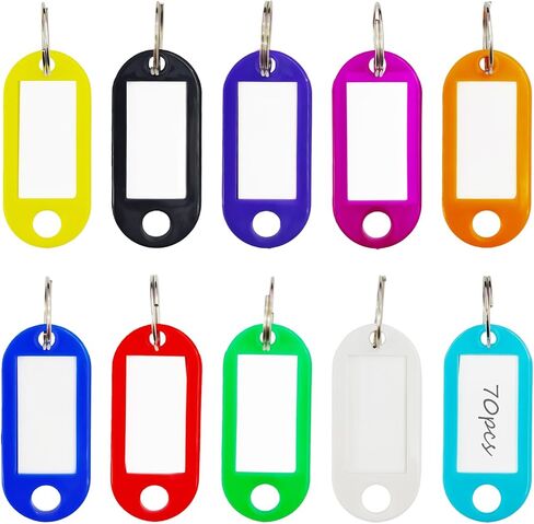 70 Pack Tough Plastic Key Tags with 10 Colors,Key Tags with Split Ring Label Window for Organization and Identification of Keys,Luggage,Pets,Bags,USB Drives in Saudi Arabia