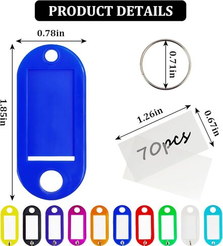 70 Pack Tough Plastic Key Tags with 10 Colors,Key Tags with Split Ring Label Window for Organization and Identification of Keys,Luggage,Pets,Bags,USB Drives in Saudi Arabia