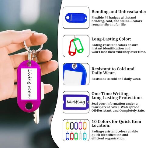 70 Pack Tough Plastic Key Tags with 10 Colors,Key Tags with Split Ring Label Window for Organization and Identification of Keys,Luggage,Pets,Bags,USB Drives in Saudi Arabia