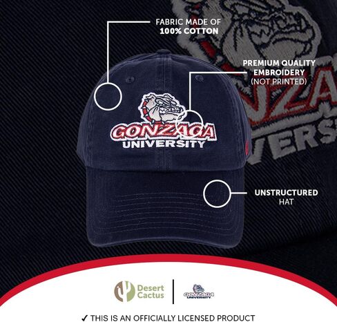 Desert Cactus Gonzaga University Baseball Hat Bulldogs GU Zags Brimmed Embroirderd Hats Cap Adjustable Cloth Strap Adult (Style B) Blue in Saudi Arabia