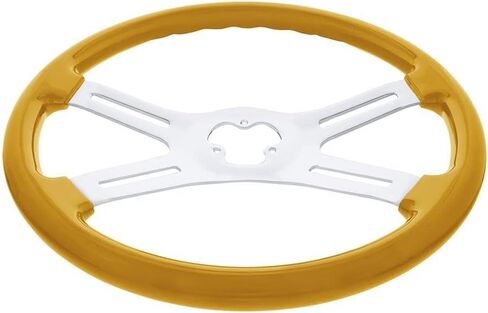عجلة قيادة Freightliner مقاس 18 بوصة باللون الأصفر الكروم مع مجموعة أزرار المحور والقرن تناسب القرن 1989-2006، كولومبيا 1989-2006، FLD120، كلاسيكي 1989-2006 in Kuwait