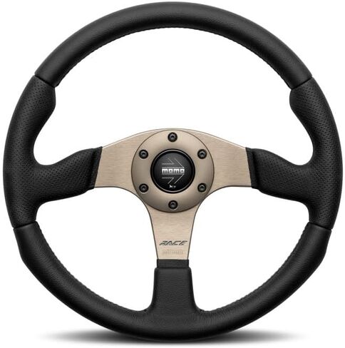 عجلة قيادة جلدية MOMO Race 2.0، باللون الأسود مع أذرع أنثراسايت، مقاس عالمي، قطر 350 مم، مقبض 29 × 30 مم، تصميم ثلاثي الأضلاع in Kuwait