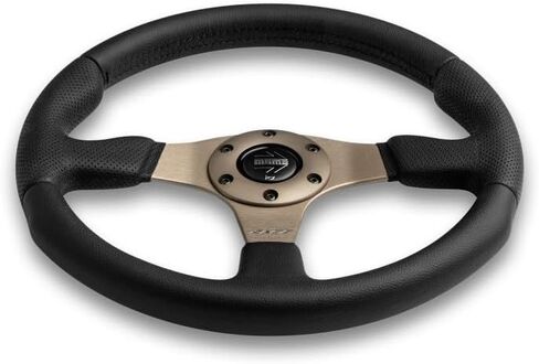 عجلة قيادة جلدية MOMO Race 2.0، باللون الأسود مع أذرع أنثراسايت، مقاس عالمي، قطر 350 مم، مقبض 29 × 30 مم، تصميم ثلاثي الأضلاع in Kuwait