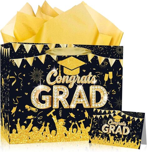 Graduation Gift Bag Congrats Bag - Class of 2026 Gift Bags with Congrats Card Pink Graduation Wrapping Paper Envelope Congratulations Gift Bags for University Graduate College Student High School Senior Graduation Party Decorations 12 Inch in Saudi Arabia