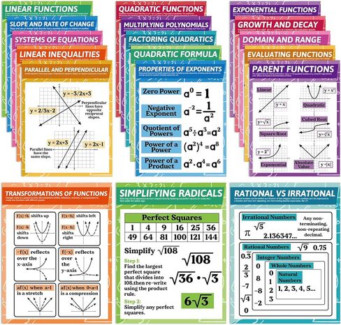 18Pcs Math Posters for Classroom High School Math Algebra Posters Educational Mathematics Knowledge Classroom Decorations for Back to School Teachers Students Bulletin Board Wall Decor 14 x 11 Inch in Saudi Arabia