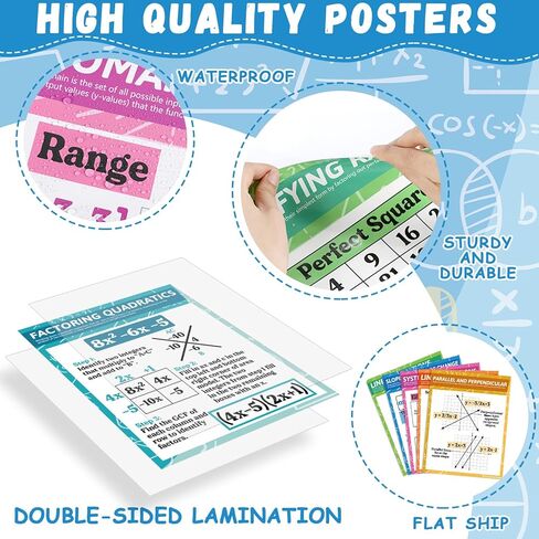 18Pcs Math Posters for Classroom High School Math Algebra Posters Educational Mathematics Knowledge Classroom Decorations for Back to School Teachers Students Bulletin Board Wall Decor 14 x 11 Inch in Saudi Arabia