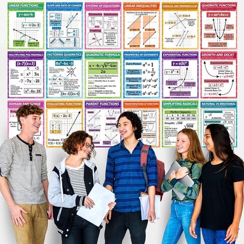 18Pcs Math Posters for Classroom High School Math Algebra Posters Educational Mathematics Knowledge Classroom Decorations for Back to School Teachers Students Bulletin Board Wall Decor 14 x 11 Inch in Saudi Arabia