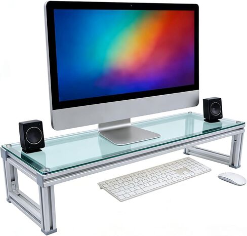 Monitor Stand Riser Acrylic & Aluminum, 23.6"×7.9"×4.1" Heavy-Duty Ergonomic Screen Stand with Under-Storage for Neck Pain Relief, Universal Riser for Laptop, PC, iMac, Home Office Workstation & Gaming in Saudi Arabia