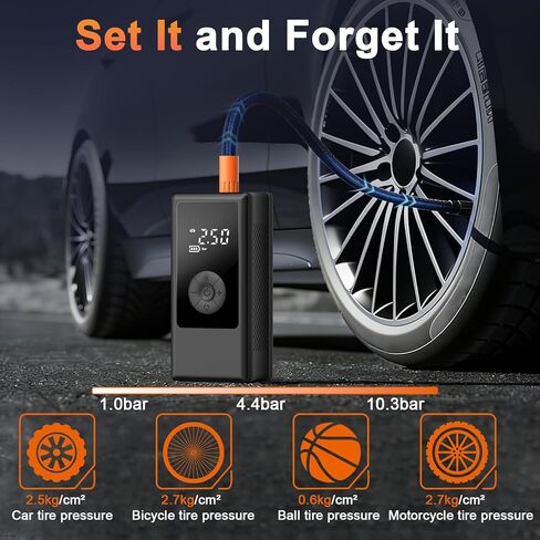 Portable Tire Inflator, Dual Power Supply (12V Car Adapter&Cordless) Car Tire Pump, 150PSI Air Pump & Power Bank, Tire Air Pump with Dual Display for Car, Motorcycle, Bike, Ball in Kuwait