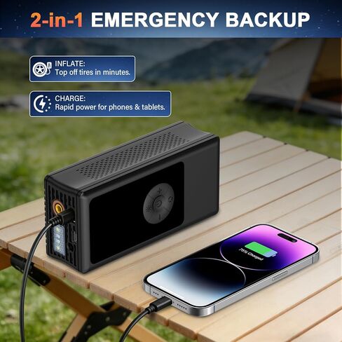 Portable Tire Inflator, Dual Power Supply (12V Car Adapter&Cordless) Car Tire Pump, 150PSI Air Pump & Power Bank, Tire Air Pump with Dual Display for Car, Motorcycle, Bike, Ball in Kuwait