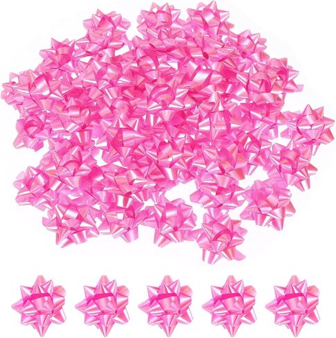 patikil 1.5 "الأقواس هدية نجمة صغيرة، 100pcs الصغيرة عيد الميلاد قوس قزح فيلم هدية التفاف الأقواس ذاتية اللصق لقضاء عطلة الزفاف حفلة عيد ميلاد، الوردي in Kuwait