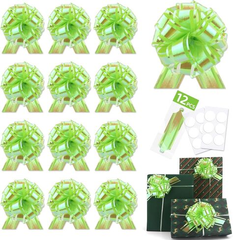 12 قطعة من الأقواس لتغليف الهدايا، قوس سحب لاصق لعيد الميلاد، شريط قوس قزح ملون، شريط ليزر لامع، سحب القوس لسلة الهدايا وباقات الزهور وأعياد الميلاد والذكرى السنوية لحفلات الزفاف (متعدد الألوان-F) in Kuwait