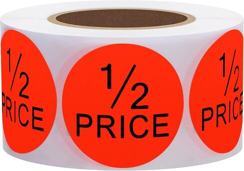 Hybsk 1.5" Round Fluorescent Bright Red Half Price Stickers Total 500 Per Roll in Kuwait