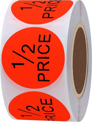 Hybsk 1.5" Round Fluorescent Bright Red Half Price Stickers Total 500 Per Roll in Kuwait