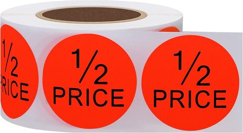 Hybsk 1.5" Round Fluorescent Bright Red Half Price Stickers Total 500 Per Roll in Kuwait