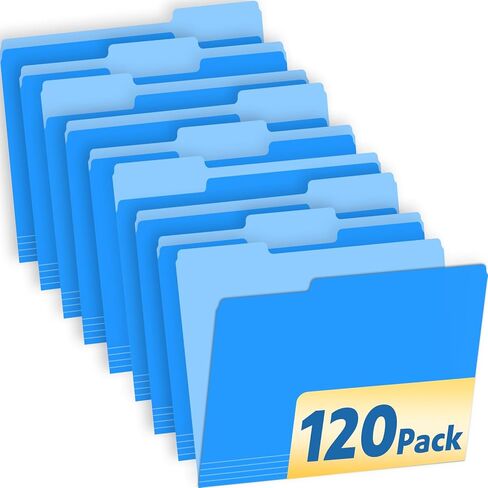120 Pack File Folders 8.5 x 11 Inch, 1/3 Cut Tab File Folders Letter Size, School Business Office Filing Folder for Document, Blue in Kuwait