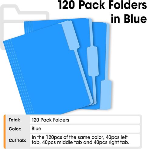 120 Pack File Folders 8.5 x 11 Inch, 1/3 Cut Tab File Folders Letter Size, School Business Office Filing Folder for Document, Blue in Kuwait