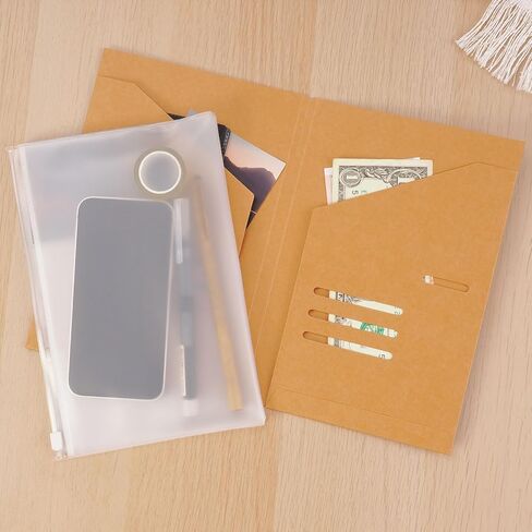 A5 Travelers Notebook Accessories Kit - 2 Clear Zipper Case + 2 Kraft Card Holder, Refillable Journal Inserts, A5 Planner Inserts & Organizer Pouch for Journal Supplies, Cards, Stencils in Saudi Arabia