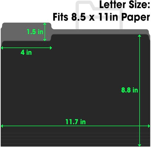 120 حزمة مجلدات ملفات مقاس 8.5 × 11 بوصة، مقاس 1/3 مجلدات ملفات سوداء بحجم الحروف، مجلد ملفات مكتب الأعمال المدرسية للمستندات، أسود in Kuwait