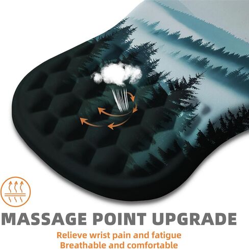 Ergonomic Mouse Pad with Wrist Rest, Memory Foam Wrist Support for Carpal Tunnel Pain Relief, Massage Design Mousepad and Non-Slip Base for Office and Gaming, 12x8 Inch, Grey Forest in Saudi Arabia