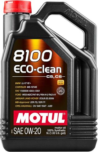 زيت محرك Motul 8100 ECO-clean 0W-20 الاصطناعي بالكامل مع تقنية SAPS المتقدمة المنخفضة - معتمد من ACEA C5/C6 لتطبيقات BMW وMercedes-Benz وFord وJaguar Land Rover - 5 لتر in Kuwait