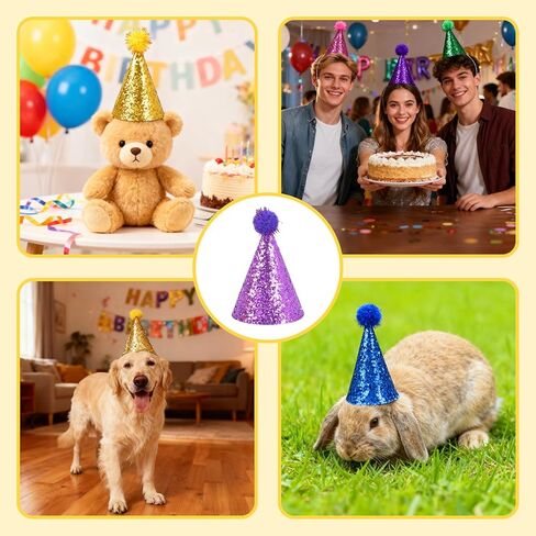 20 Pack Mini Birthday Hats for Stuffed - Animals with Pom Poms Glitter for Small Pets Stuffed Animal Hats Grooming Costume Accessories in Saudi Arabia