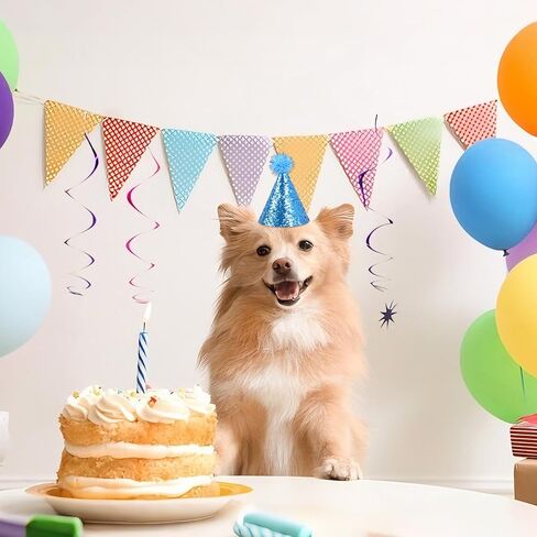 20 Pack Mini Birthday Hats for Stuffed - Animals with Pom Poms Glitter for Small Pets Stuffed Animal Hats Grooming Costume Accessories in Saudi Arabia
