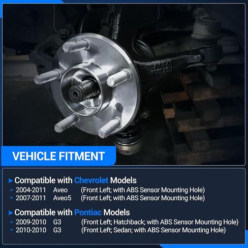 Autoround 96535190 Front Left Steering Knuckle & Wheel Bearing Hub Assembly Fit for Chevrolet Aveo 2004-2011, Aveo5 2007-2011, Pontiac G3 2009-2010, Driver Side in Kuwait