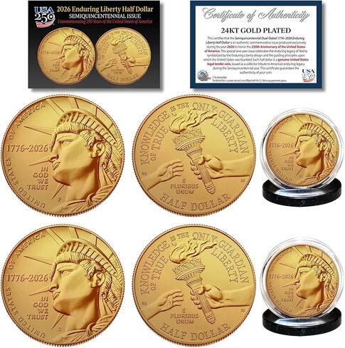 2026 P & D Mint Gold Plated Enduring Liberty Half 2-Coin Set BU – America 250 Anniversary Collectible in Kuwait