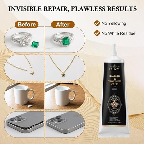 Jewelry Glue for Gemstones and Metal, 120ML Professional Grade Precise Applicator, Strong Instant Bond for Diamond Earrings, Rings, Watches Repair, Non-Yellowing & Dries Clear in Saudi Arabia