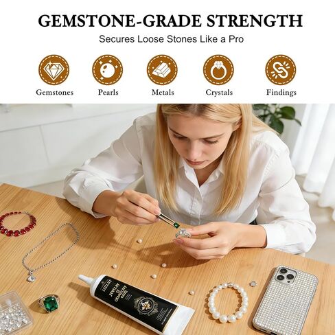 Jewelry Glue for Gemstones and Metal, 120ML Professional Grade Precise Applicator, Strong Instant Bond for Diamond Earrings, Rings, Watches Repair, Non-Yellowing & Dries Clear in Saudi Arabia