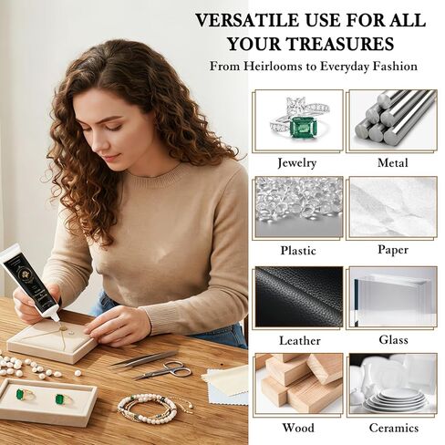Jewelry Glue for Gemstones and Metal, 120ML Professional Grade Precise Applicator, Strong Instant Bond for Diamond Earrings, Rings, Watches Repair, Non-Yellowing & Dries Clear in Saudi Arabia