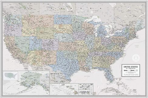 Laminated United States Odyssey Map Poster | Executive Style | Includes The Most Legible Location Labels | 36" x 24" | Shipped Rolled in a Tube, Not Folded | Great for The Home or Classroom in Saudi Arabia