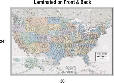 Laminated United States Odyssey Map Poster | Executive Style | Includes The Most Legible Location Labels | 36" x 24" | Shipped Rolled in a Tube, Not Folded | Great for The Home or Classroom in Saudi Arabia