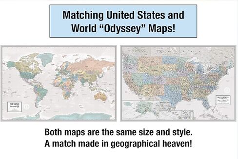 Laminated United States Odyssey Map Poster | Executive Style | Includes The Most Legible Location Labels | 36" x 24" | Shipped Rolled in a Tube, Not Folded | Great for The Home or Classroom in Saudi Arabia