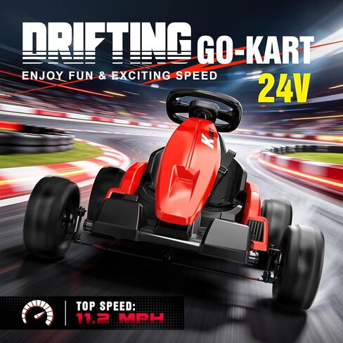 24V Electric Go Kart, Kids Drift Kart with Dual 85W Motors, 11.2 MPH & 60+ Min Ride Time, Adjustable Seat & 5-Point Seat Belt for Ages 6-12, 150 LBS Max Load (Red) in Kuwait