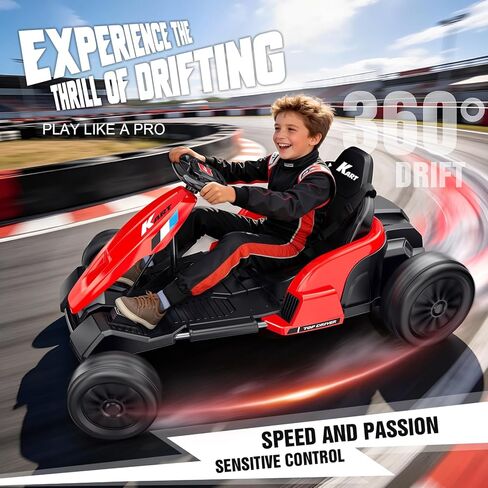 24V Electric Go Kart, Kids Drift Kart with Dual 85W Motors, 11.2 MPH & 60+ Min Ride Time, Adjustable Seat & 5-Point Seat Belt for Ages 6-12, 150 LBS Max Load (Red) in Kuwait