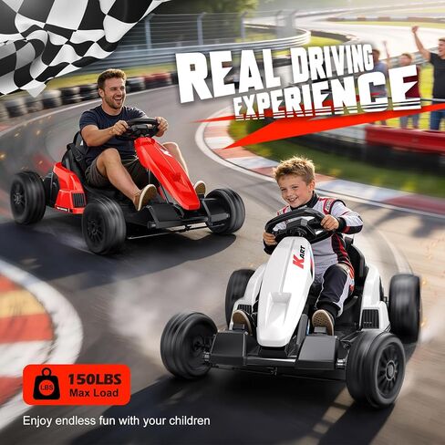 24V Electric Go Kart, Kids Drift Kart with Dual 85W Motors, 11.2 MPH & 60+ Min Ride Time, Adjustable Seat & 5-Point Seat Belt for Ages 6-12, 150 LBS Max Load (Red) in Kuwait