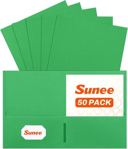 SUNEE Two Pocket Folders, 50 Pack File Folders with Business Card Slot, Assorted Colors, Textured Paper, Fit Letter Size Paper, Paper File Folder for School Office Home Business in Kuwait