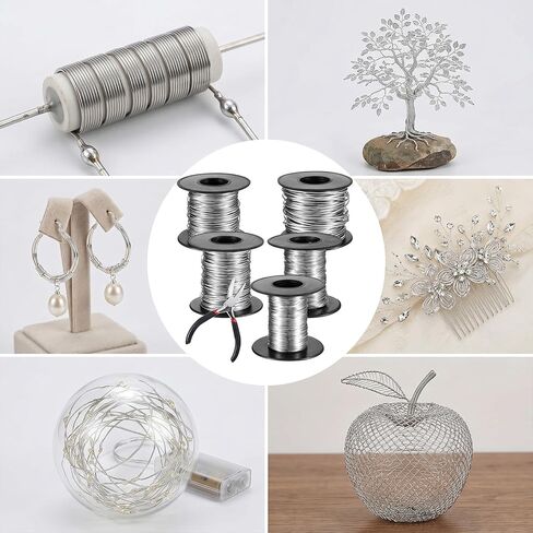 5 Rolls 5 Size Jewelry Wire for Jewelry Making,18/20/22/24/26 Gauge Silver & Stainless Steel Bendable Tarnish-Resistant Beading Wire for Crafts Engraving Sculpting with a Pliers in Saudi Arabia