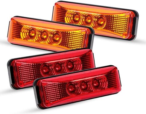 TMH 4Pcs 3.9 Inch (2 Amber + 2 Red) 3LED Truck Trailer Front Rear LED Clearance Rectangle Running Light Surface Mounted LED Marker Light for RV Truck Trailer Boat Bus UTE UTV 12V DC in Kuwait