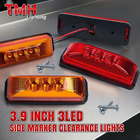 TMH 4Pcs 3.9 Inch (2 Amber + 2 Red) 3LED Truck Trailer Front Rear LED Clearance Rectangle Running Light Surface Mounted LED Marker Light for RV Truck Trailer Boat Bus UTE UTV 12V DC in Kuwait