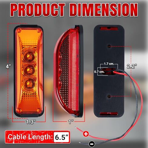 TMH 4Pcs 3.9 Inch (2 Amber + 2 Red) 3LED Truck Trailer Front Rear LED Clearance Rectangle Running Light Surface Mounted LED Marker Light for RV Truck Trailer Boat Bus UTE UTV 12V DC in Kuwait