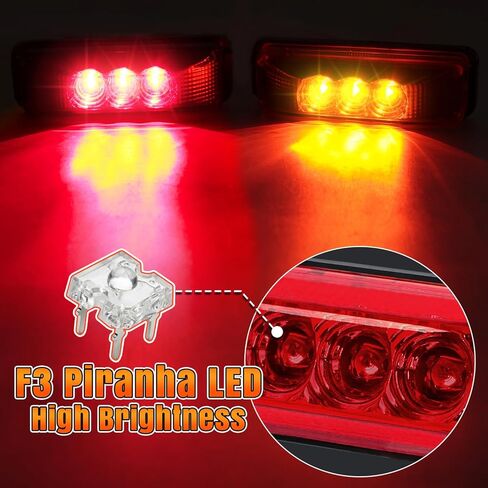 TMH 4Pcs 3.9 Inch (2 Amber + 2 Red) 3LED Truck Trailer Front Rear LED Clearance Rectangle Running Light Surface Mounted LED Marker Light for RV Truck Trailer Boat Bus UTE UTV 12V DC in Kuwait
