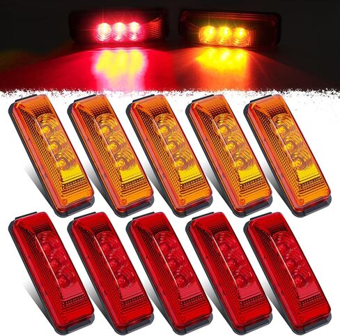 TMH 4Pcs 3.9 Inch (2 Amber + 2 Red) 3LED Truck Trailer Front Rear LED Clearance Rectangle Running Light Surface Mounted LED Marker Light for RV Truck Trailer Boat Bus UTE UTV 12V DC in Kuwait
