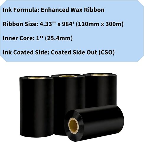 4.33'' x 984' Black Thermal Transfer Ribbons, HUOJI 110mm x 300m Barcode Thermal Label Printer Ribbon, 1'' Core for Zebra, TSC, GoDex, Citizen(10 Rolls) in Saudi Arabia