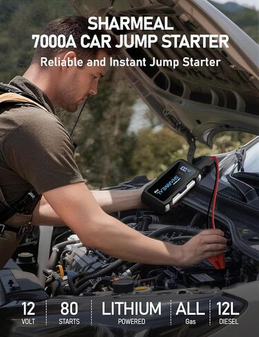 Sharmeal Jump Starter 7000A, 12V Car Battery Jump Starter with USB Quick Charge (Up to All Gas or 12.0L Diesel Engine), Battery Booster with 3 Modes Flashlight and Jumper Cable in Saudi Arabia